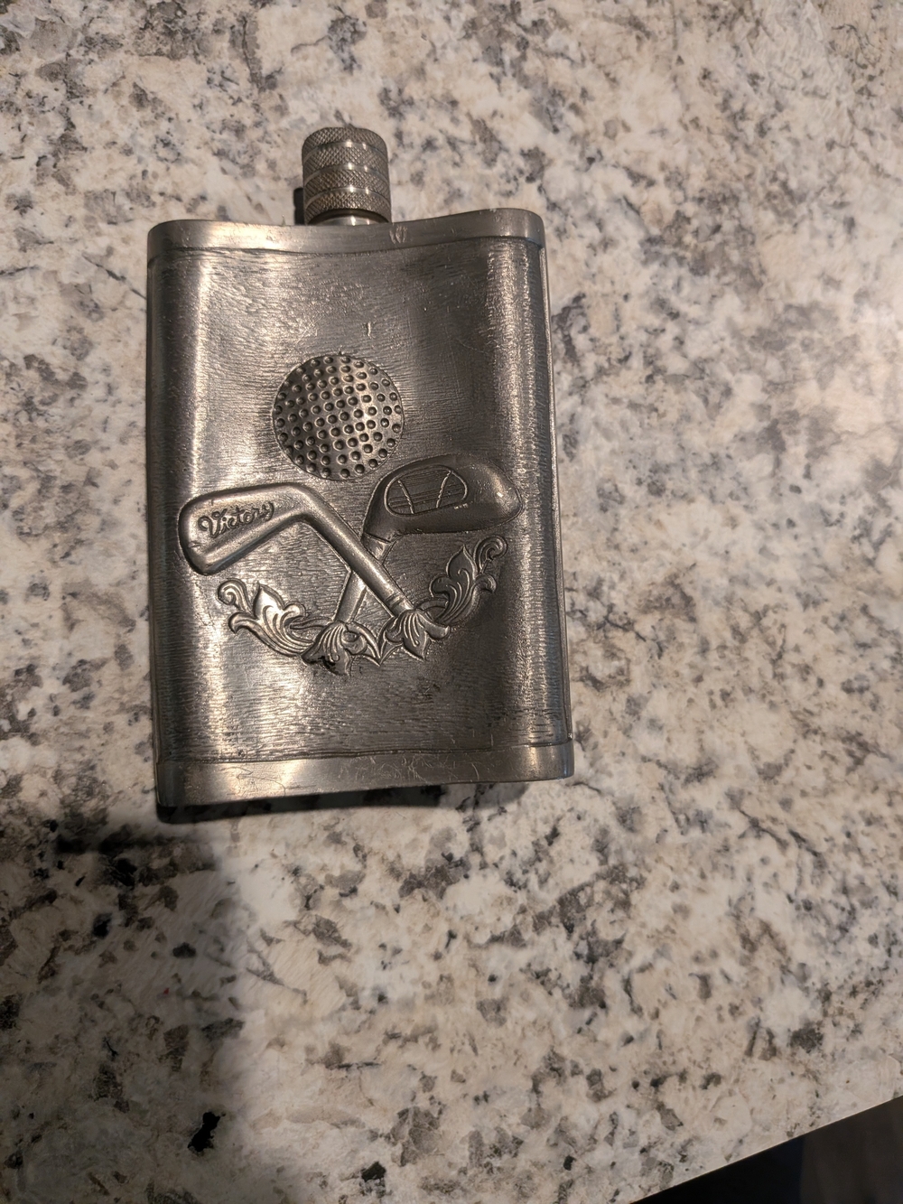 Vintage Siam Lotus Pewter Hip Flask Golf Player Victory
